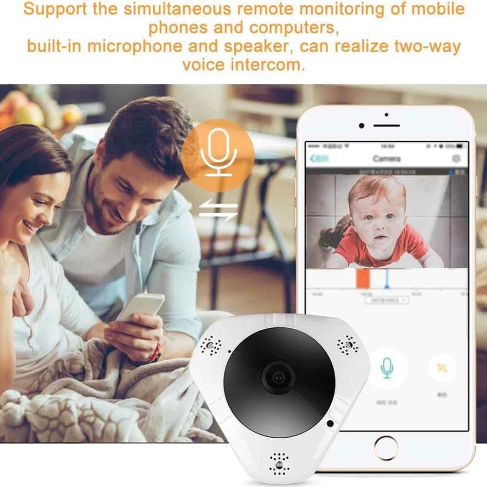 WIFI FISHEYE IP CAMERA, 360° PANORAMIC, VIDEO SURVEILLANCE WITH REMOTE SOUND, HD IMAGE QUALITY AND BI-DIRECTIONAL SOUND