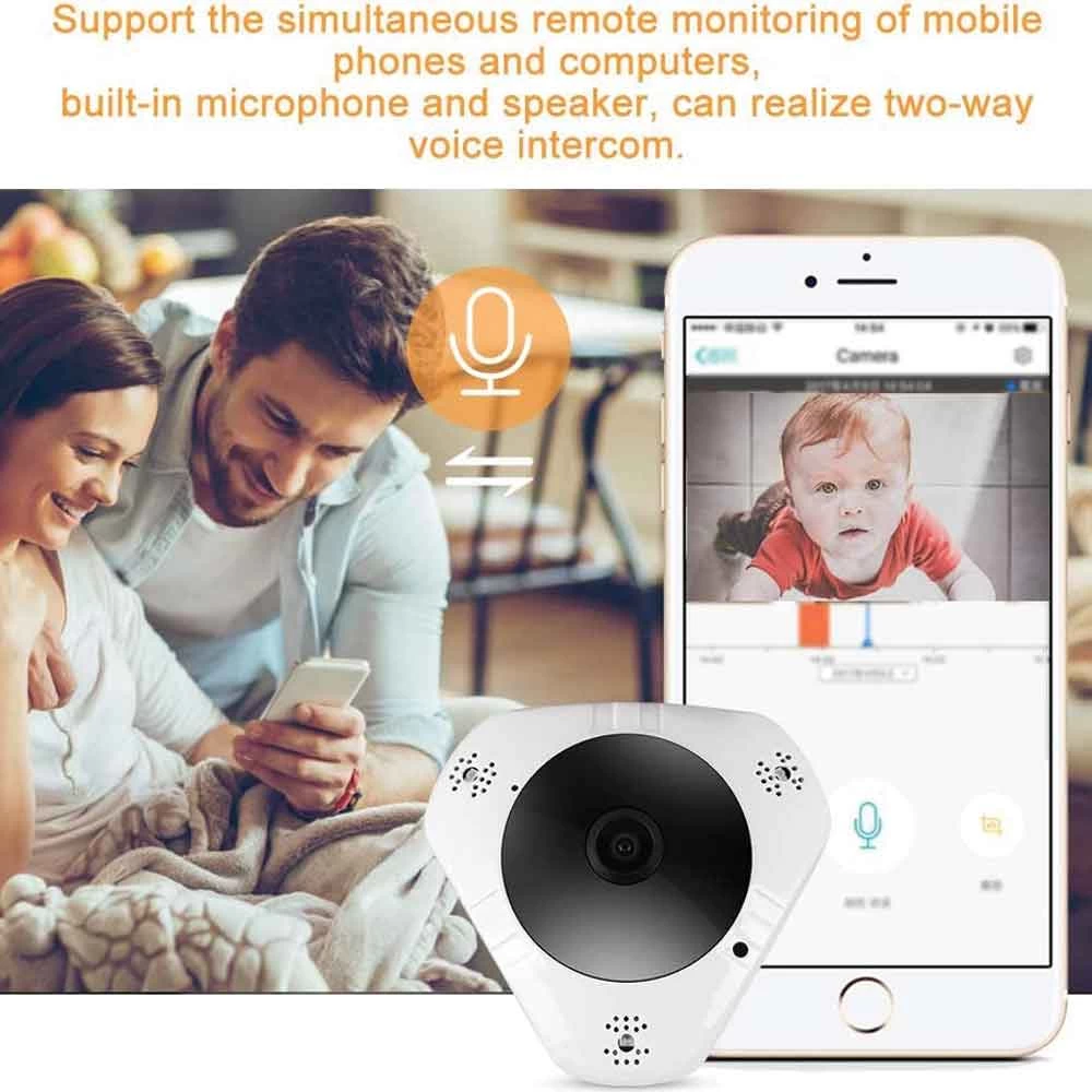 WiFi FishEye IP Camera, 360° Panoramic View, Remote Audio and Video Surveillance, HD Image Quality, and Bi-Directional Sound