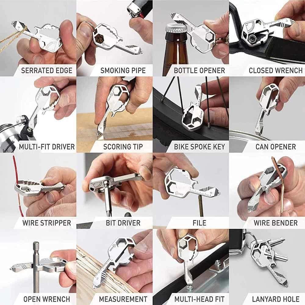 Multifunctional Key24, 24 Tools in 1, Screwdriver, Bottle Opener, Can Opener, Hex Key, For Hiking